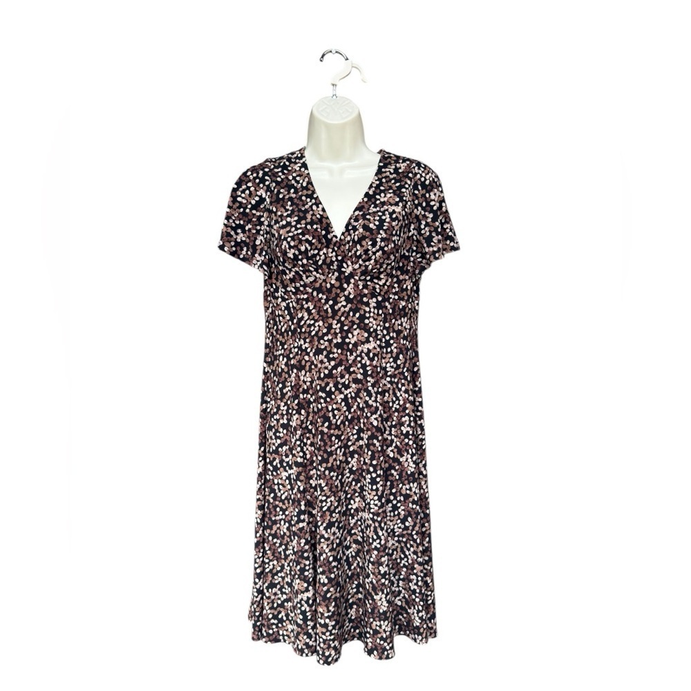 Chaps Women’s Black & Brown Short Sleeve V Neck Midi Dress Size Medium Office
